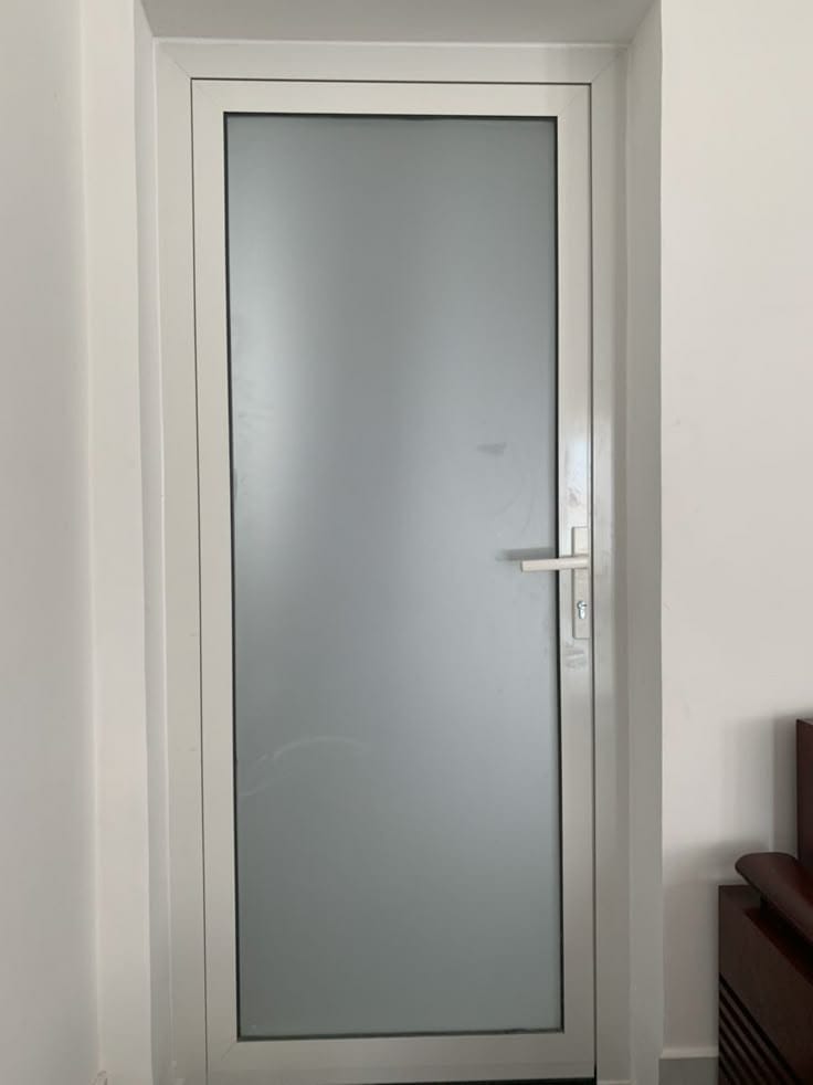 White aluminium door with frosted glass